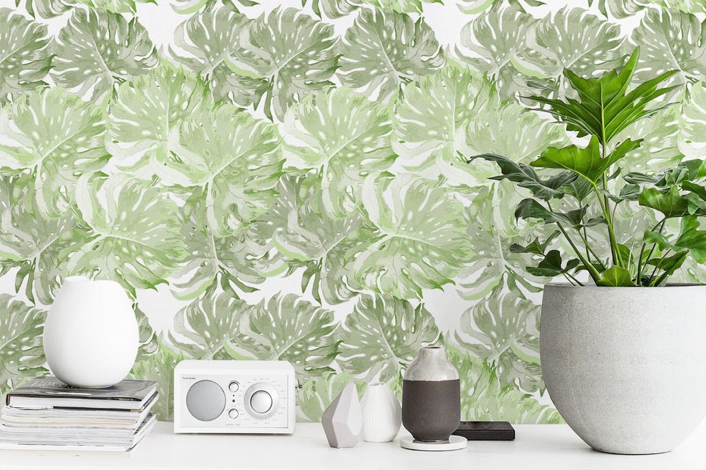 Coloray Fototapete 416x254 cm An Einer Wand Latex Latextapete - Monstera Blatt Blumenblatt