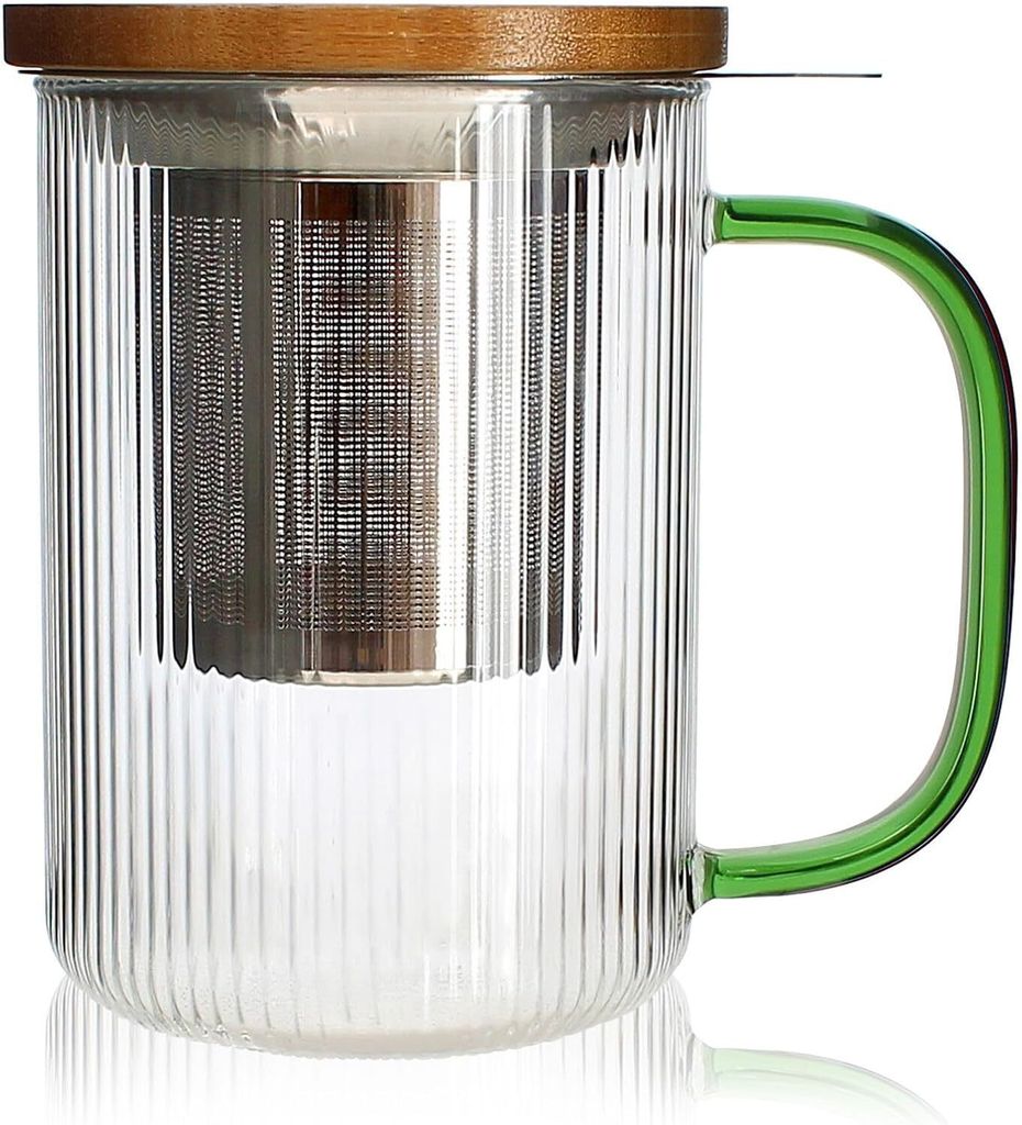 OGO LIVING - Karl Teetasse 450 ml aus Borosilikatglas mit Deckel aus Holz