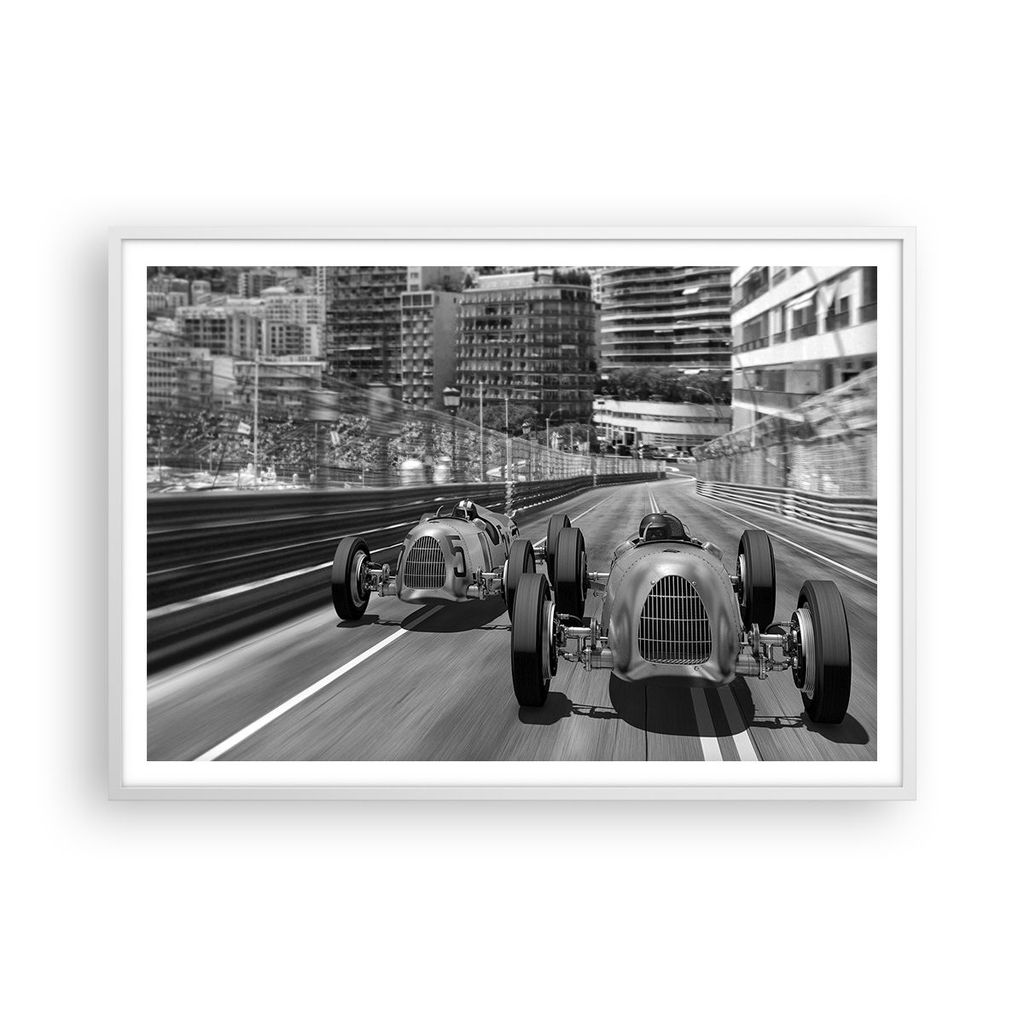 Gerahmtes Poster - Weißer Rahmen - Formel 1 Retro - 100x70 cm - Wand Bild - Wanddeko - Wandbilder - Kunstposter - Wandposter - Bilderrahmen - Bild...