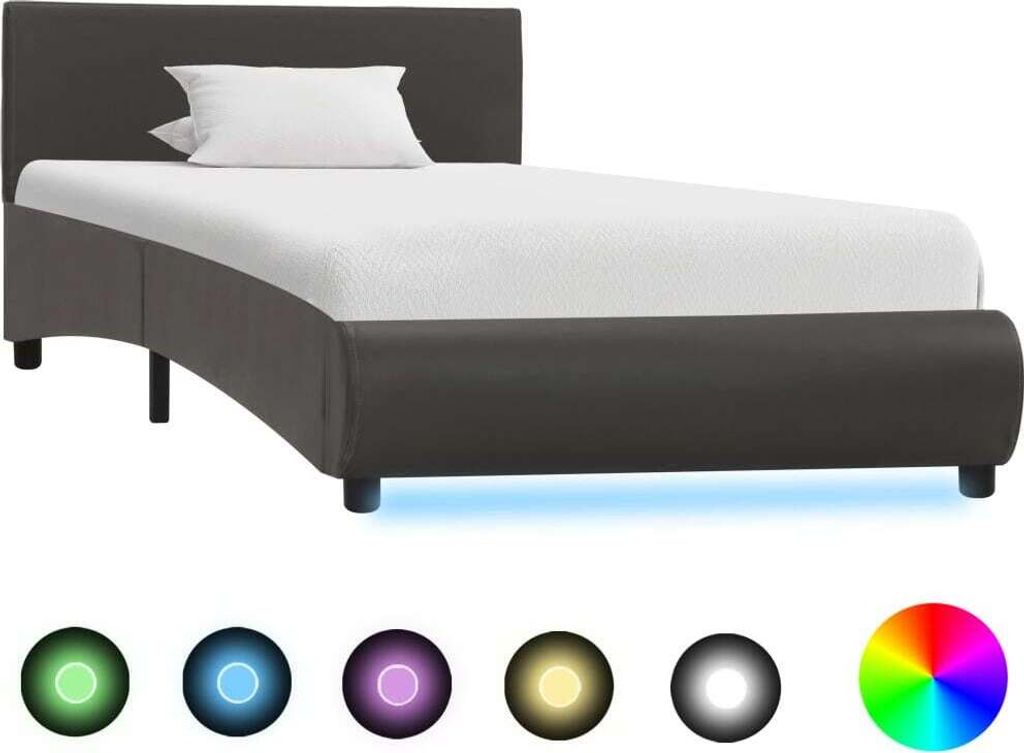Bettgestell mit LED Grau Kunstleder 90×200 cm