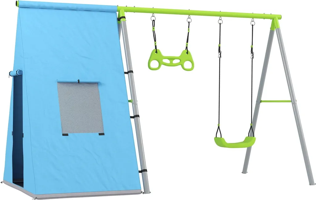 Portique de balançoire bébé et enfant ajustable 3 positions Vert CE