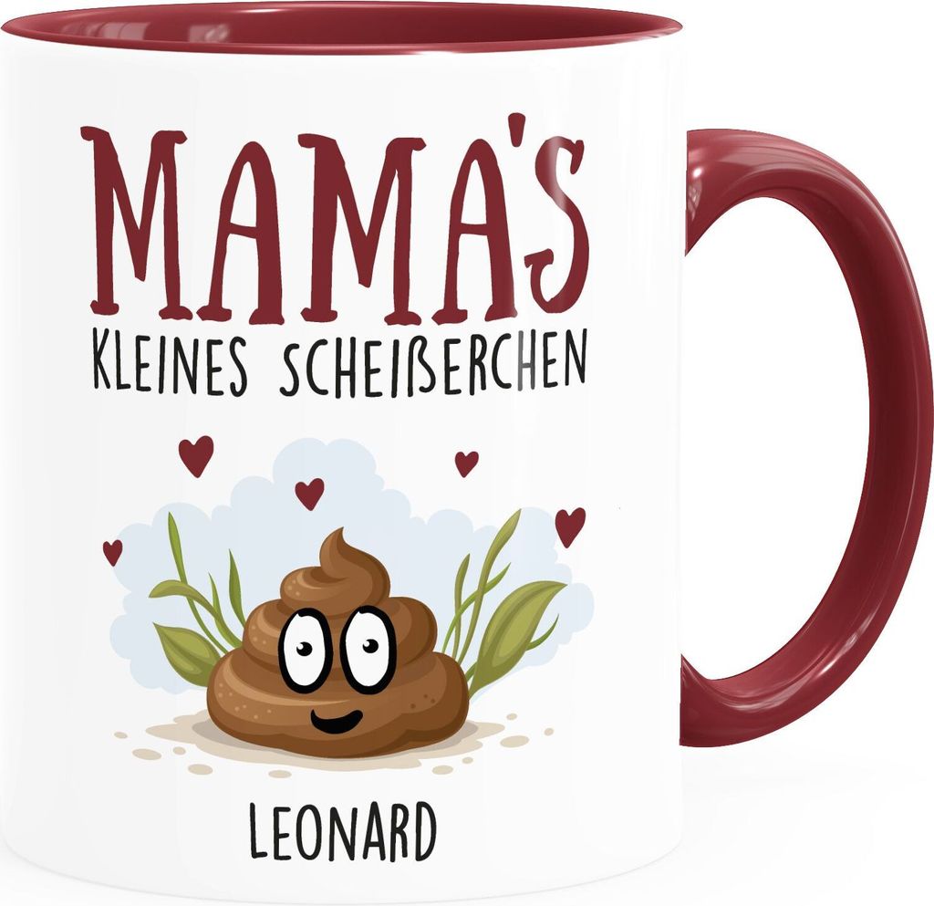 Tasse personalisiert Mama's kleine Scheißerchen anpassbare Namen Kackhaufen Geschenk für Mama MoonWorks 1 Kind bordeauxrot Keramik-Tasse