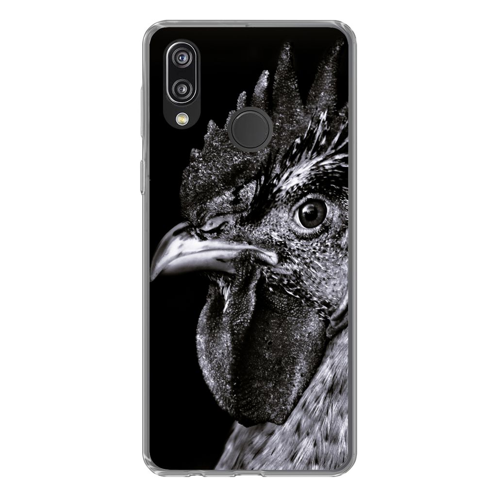 MuchoWow Handyhülle Schutzhülle Hülle für Huawei P20 Lite (2020) Hahn - Vogel - Schwarz - Weiß Silikon Softcase Handy Hülle - Kartenhalter