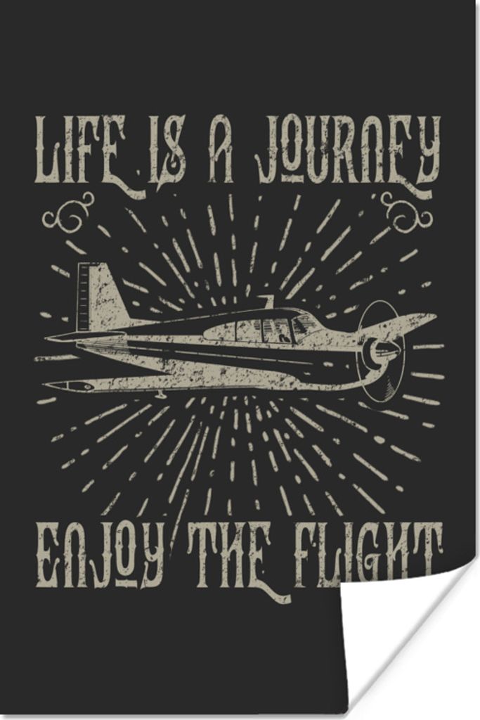 MuchoWow Poster Vintage - Flugzeug - Schwarz 80x120 cm - Papierdruck
