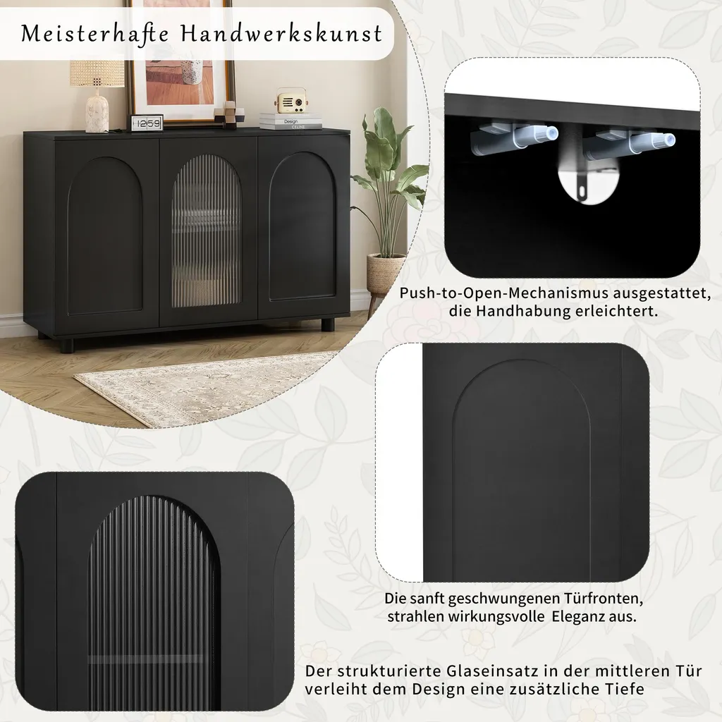 Commode Push-to-Open avec Portes Vitrées, Sideboard Design Noir - 5