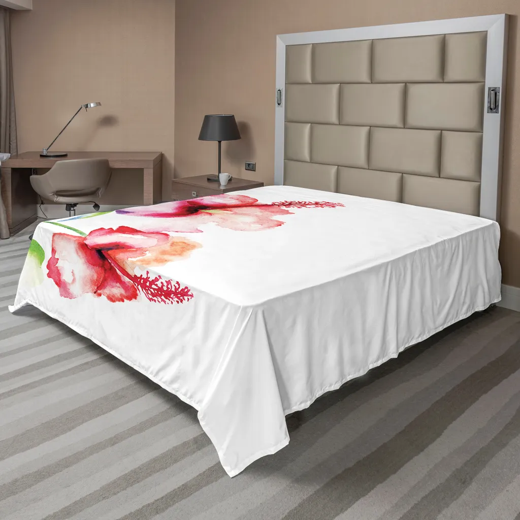 Drap plat ABAKUHAUS à fleurs d'hibiscus rouge et vert, 244 x 205 cm
