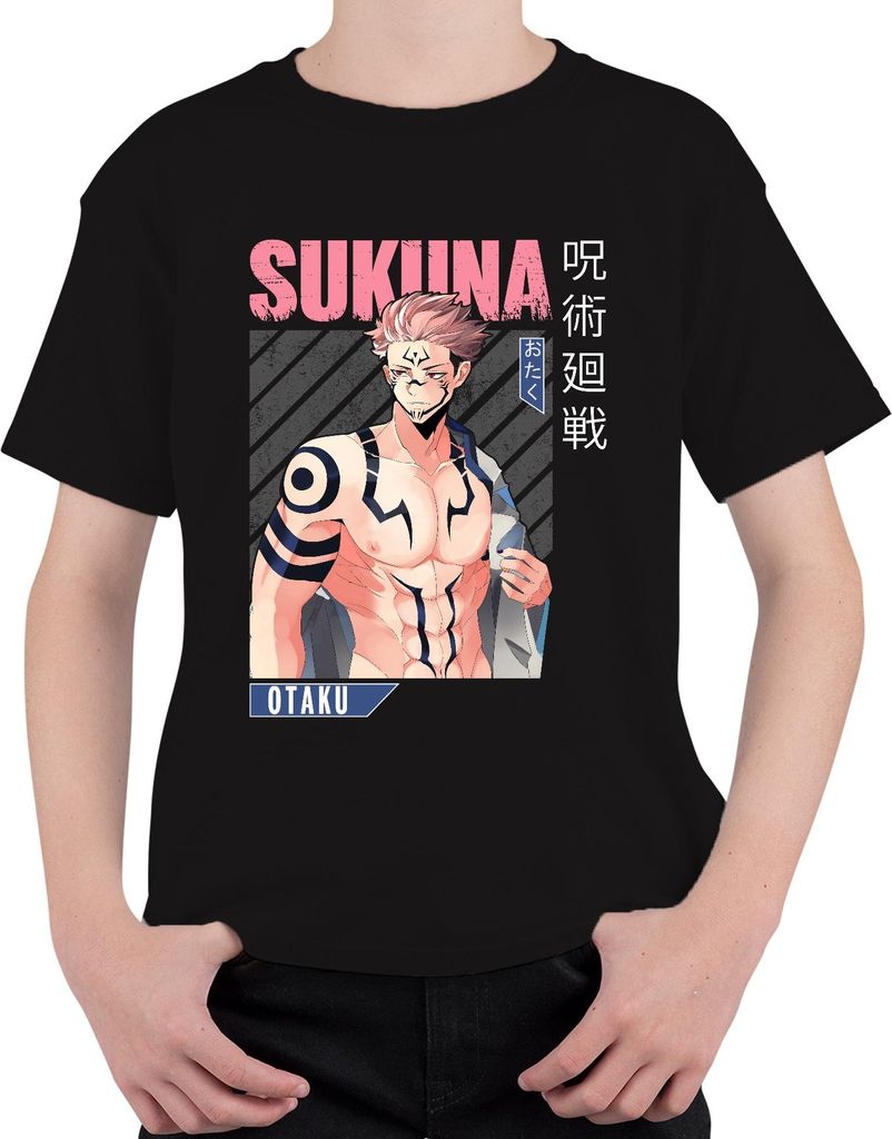Sukuna Jujutsu Kaisen Otaku Anime Ästhetik Fan Geschenk Vintage Uni Kinder T-Shirt, Schwarz, 116