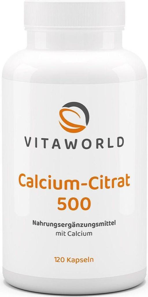 Vitaworld Calcium-Citrat 500 | 120 Kapseln | Für gesunde Knochen | 513 mg Calcium pro Tagesverzehr | Hohe Bioverfügbarkeit | Unterstützt Knochen und Zähne | Vegan
