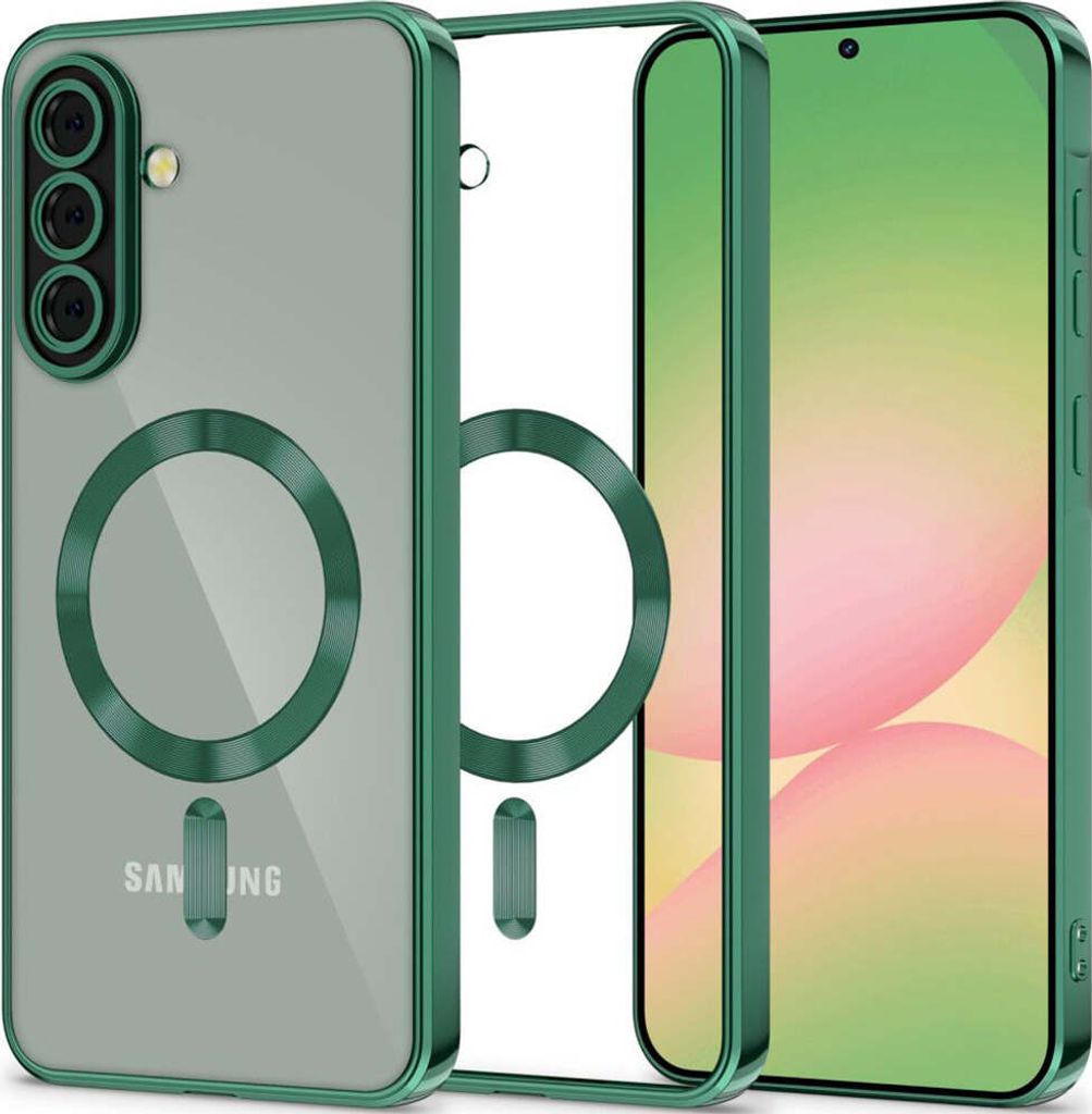 Handyhülle mit Kameraabdeckung für Galaxy A56 5G, Tech-Protect MagFlex für MagSafe, Transparent und Grün
