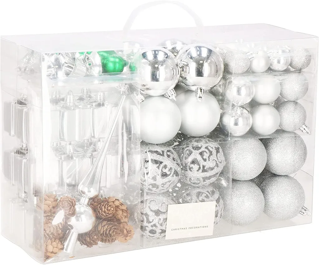 Set 100 Boules de Noël Argent Dentelle pour Décoration Arbre Géant - 2