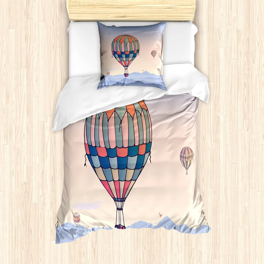 ABAKUHAUS Set copripiumino per letto singolo, tema "Viaggi e avventure", antiacaro, adatto a chi soffre di allergie, con federa, 135 cm x 200 cm - 80 x 80 cm, multicolore