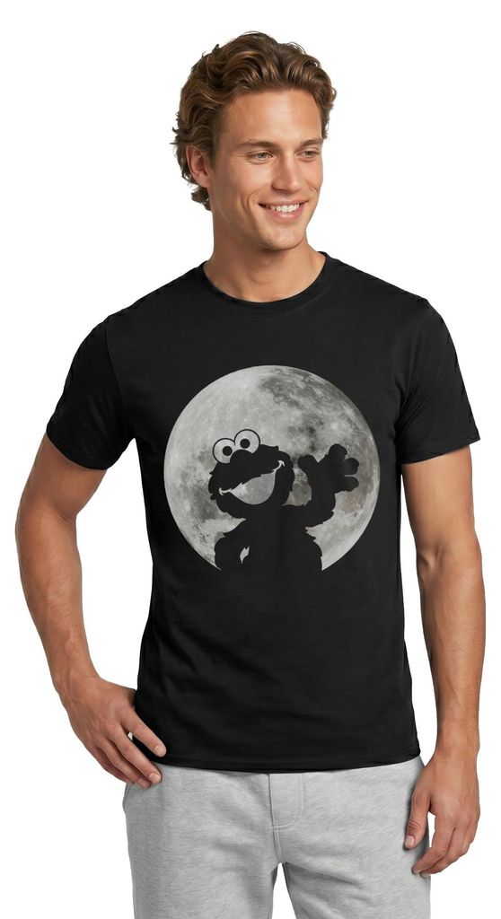 Spreadshirt Sesamstraße Elmo Im Vollmond Männer T-Shirt, L, Schwarz
