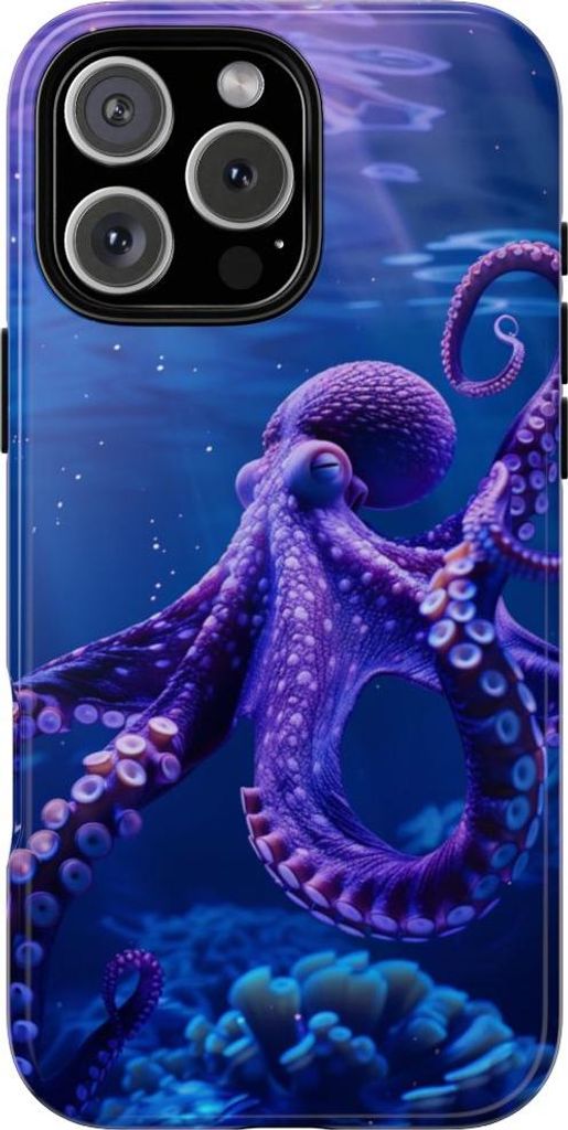 Lila Oktopus in Unterwasserwelt – Hülle Kompatibel mit iPhone 16 Pro Max