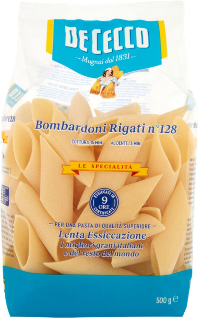 Pâtes Bombardoni Rigati n°128, marque De Cecco, poids net : Image du produit 