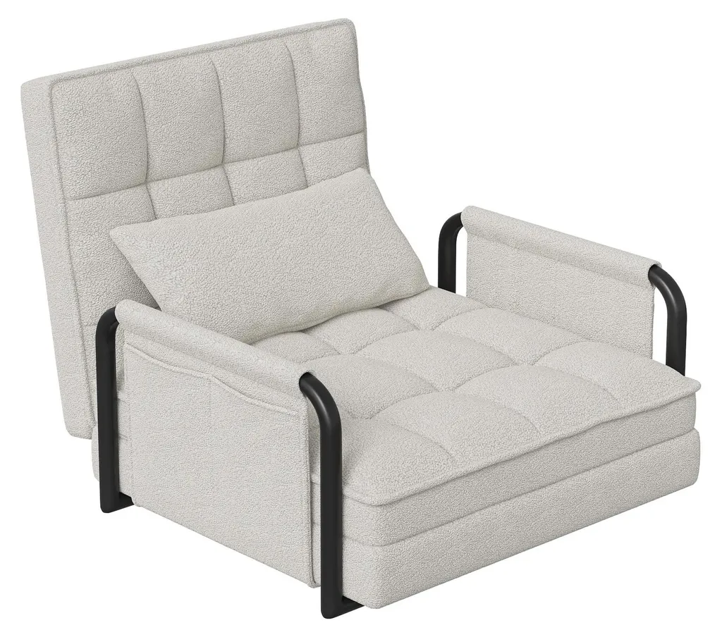 Canapé-lit blanc cassé avec dossier réglable, design scandinave Luna