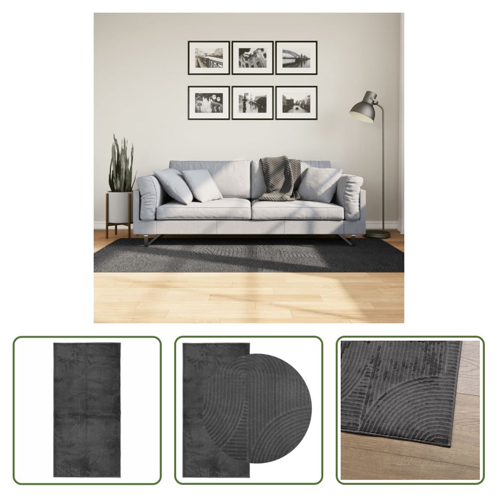 The Living Store Teppich IZA Kurzflor Skandi-Stil Anthrazit 100x200 cm