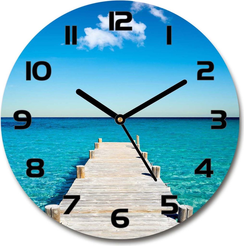 Wanduhr aus Glas 30fi Glasbild Glasuhr Gehärtetes Glas - schwarze-zeiger - Wooden pier