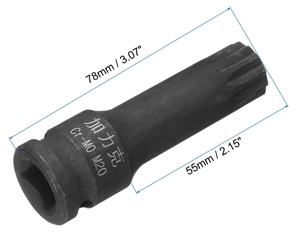 1/2" Drive x M20(20mm) Impact Triple Square Spline Bit Socket, Metric 3" Length, CR-MO Steel Use with Impact Drivers or Hand Ratchets