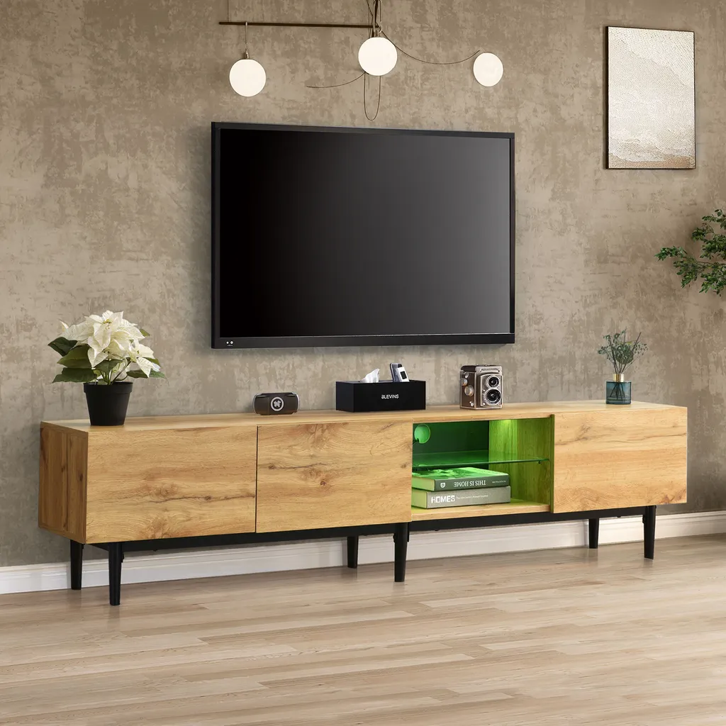 Meuble TV LED Anti-Reflet Chêne - Solution Rangement Multimédia Élégante