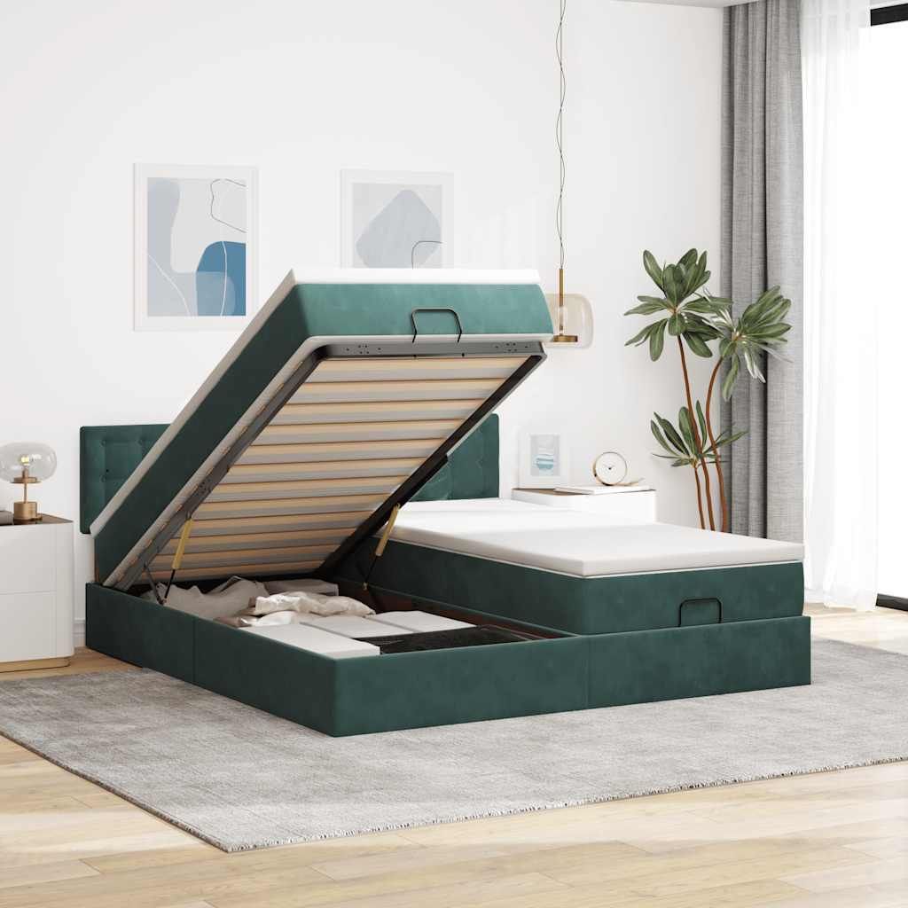 Maison Exclusive - Ottoman-Bett mit Matratzen Dunkelgrün 160x200 cm Samt