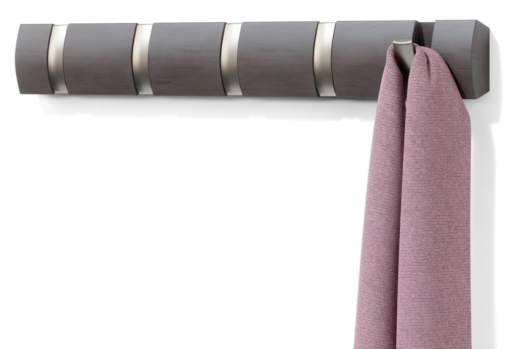 Flip 5 Kleiderhaken – Moderne, schlichte und platzsparende Garderobe mit 5 verstellbaren Haken für Jacken, Mäntel, Schals, Handtaschen und mehr...