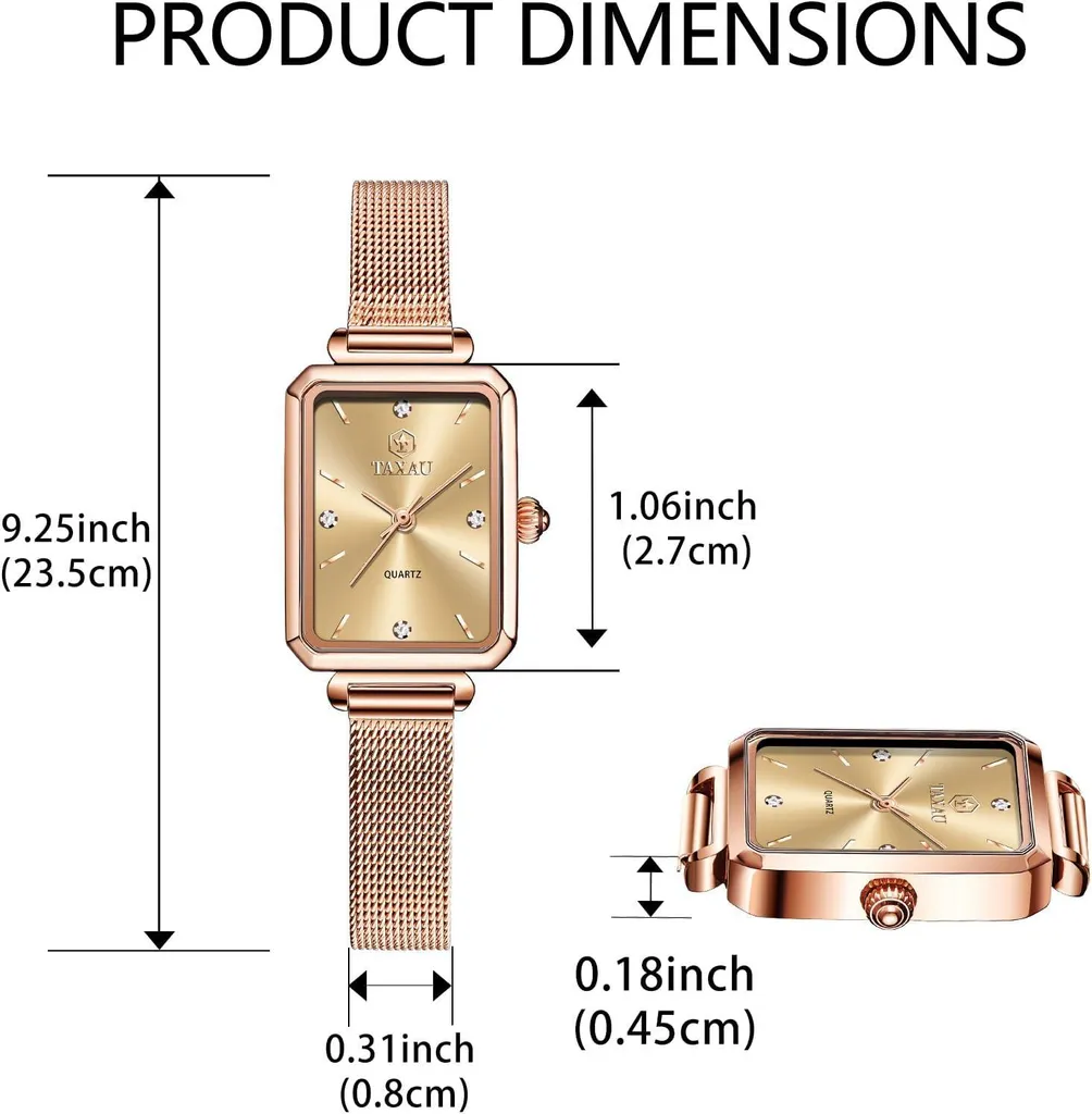 Orologio da donna Orologio da polso quadrato da donna con bracciale in acciaio inox a maglie Orologio rettangolare da donna Moda orologio da polso da donna Rosegold impermeabile elegante orologio al quarzo - 3