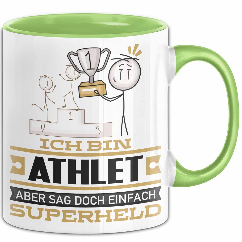 Athlet Geschenk Tasse Ich Bin Athlet Aber Sag Doch Einfach Superheld Lustige Geschenkdiee für Athlet Kaffee-Becher (Grün)