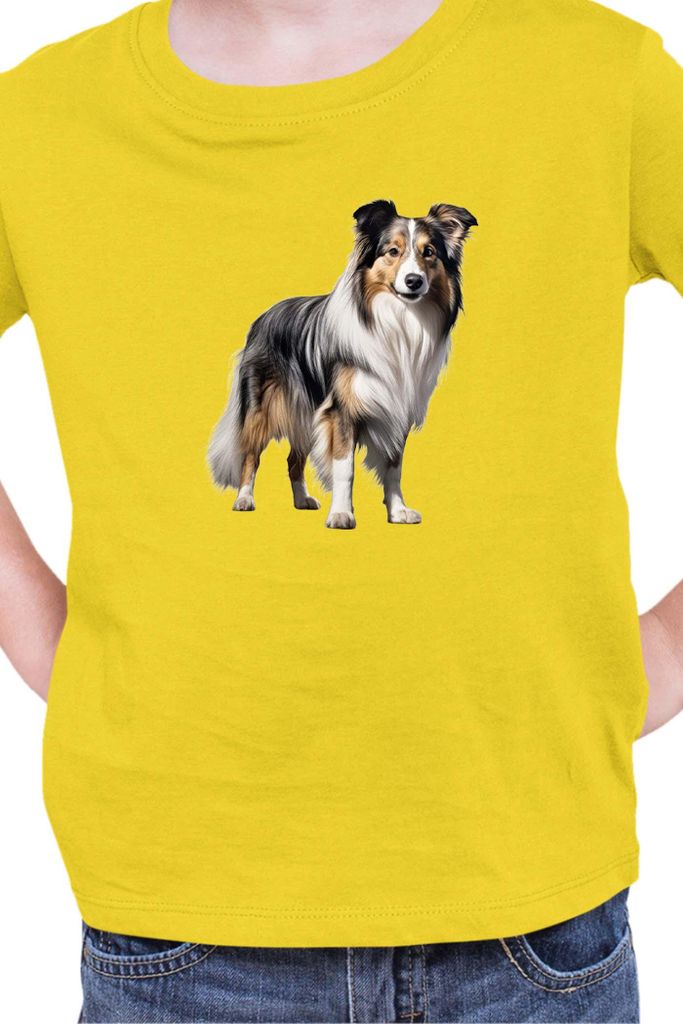 Kinder T-Shirt Dogs Breeds Collie Dog Breed 005, 9-11 Jahr - 140 / Gelb