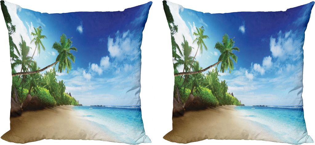 ABAKUHAUS Ozean Kissenbezug Set (2Stück), Strand-Sonnenuntergang und Wellen, doppelseitiges Digitaldruckdekor mit Reißverschluss, 50 cm, Pale Bra...