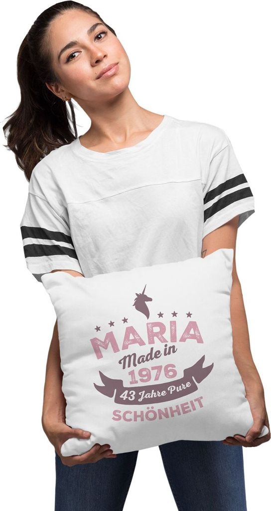 Kissen-Bezug Geschenk Frau Personalisierbares Motiv Geburtsjahr Kissen-Hülle mit Namen personalisierte Geburtstags-Geschenke Einhorn Dekokissen Sp...
