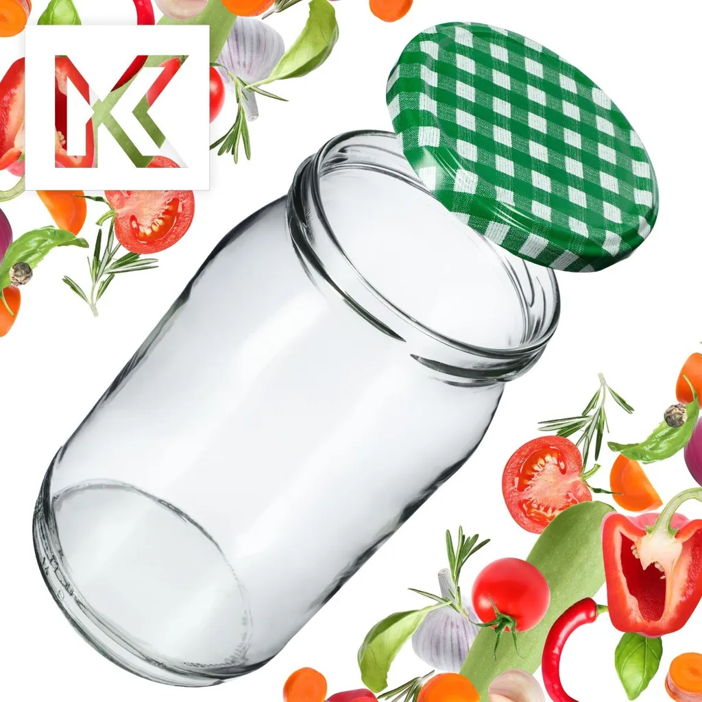 KADAX barattoli per conserve 900 ml, barattoli per conserve con coperchio a vite, barattoli per conserve utilizzabili come barattoli per marmellata, barattoli per la conservazione, barattoli per conserve (24 pezzi, verde a scacchi) - 4