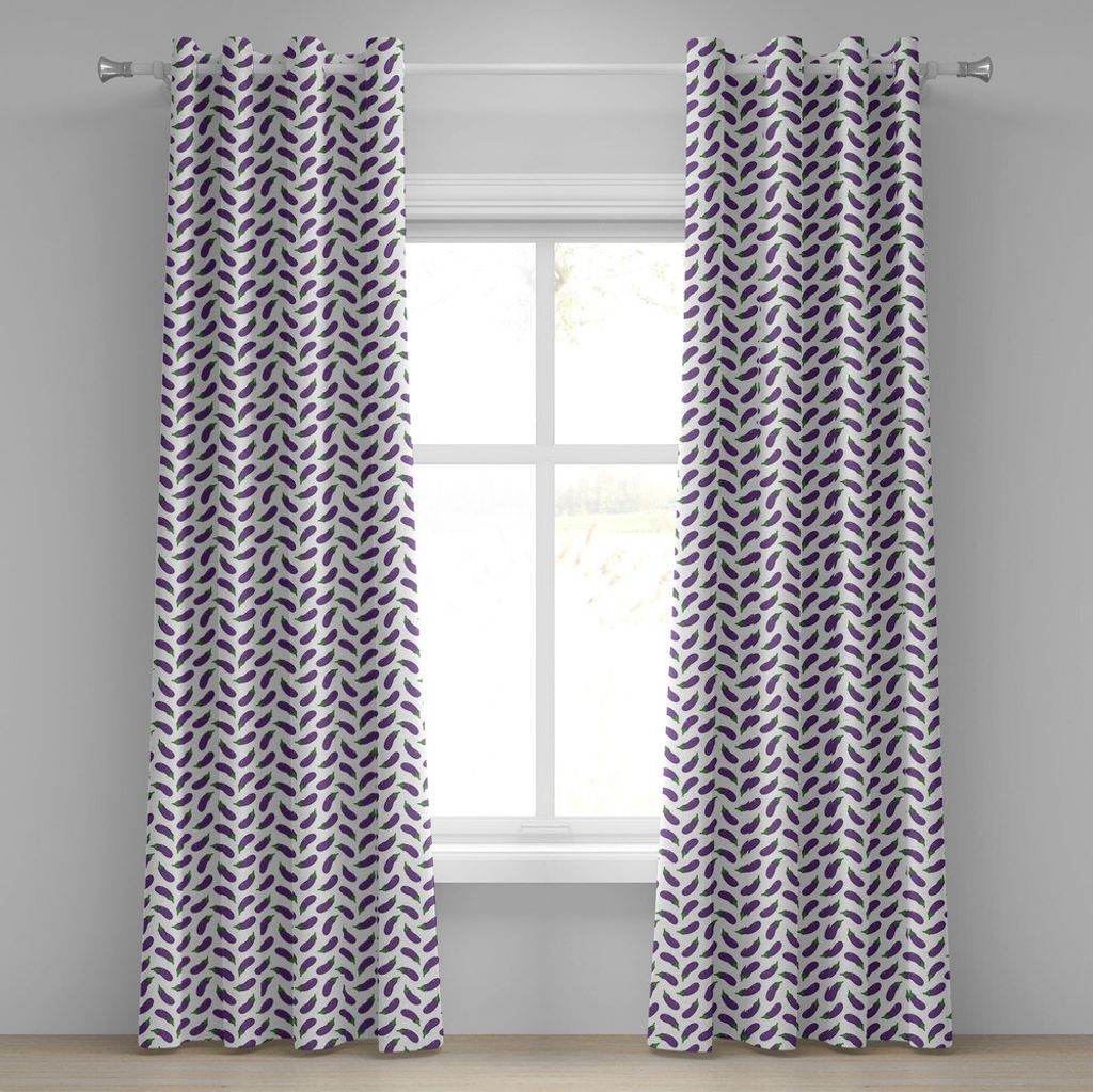 ABAKUHAUS Aubergine Ösenvorhang, Lecker und lustig Auberginen Kinderfreundlich Zeichnung nahrhafte Mahlzeiten Vegan Natural, Dekorative 2-Panel-Fe...