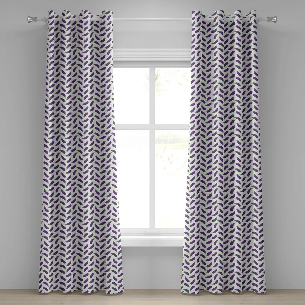 Paire de rideaux déco motif légumes Aubergine 280 x 245 cm pour Salon