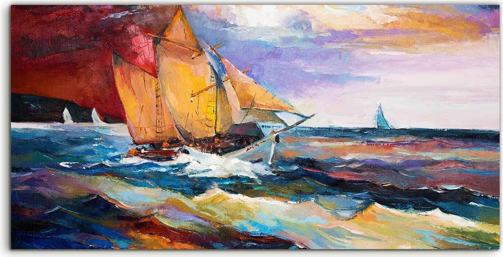 Coloray Spritzschutz aus Glas 100x50 Wandkunst Küchenrückwand Landschaft Ozean Schiff Meereswellen