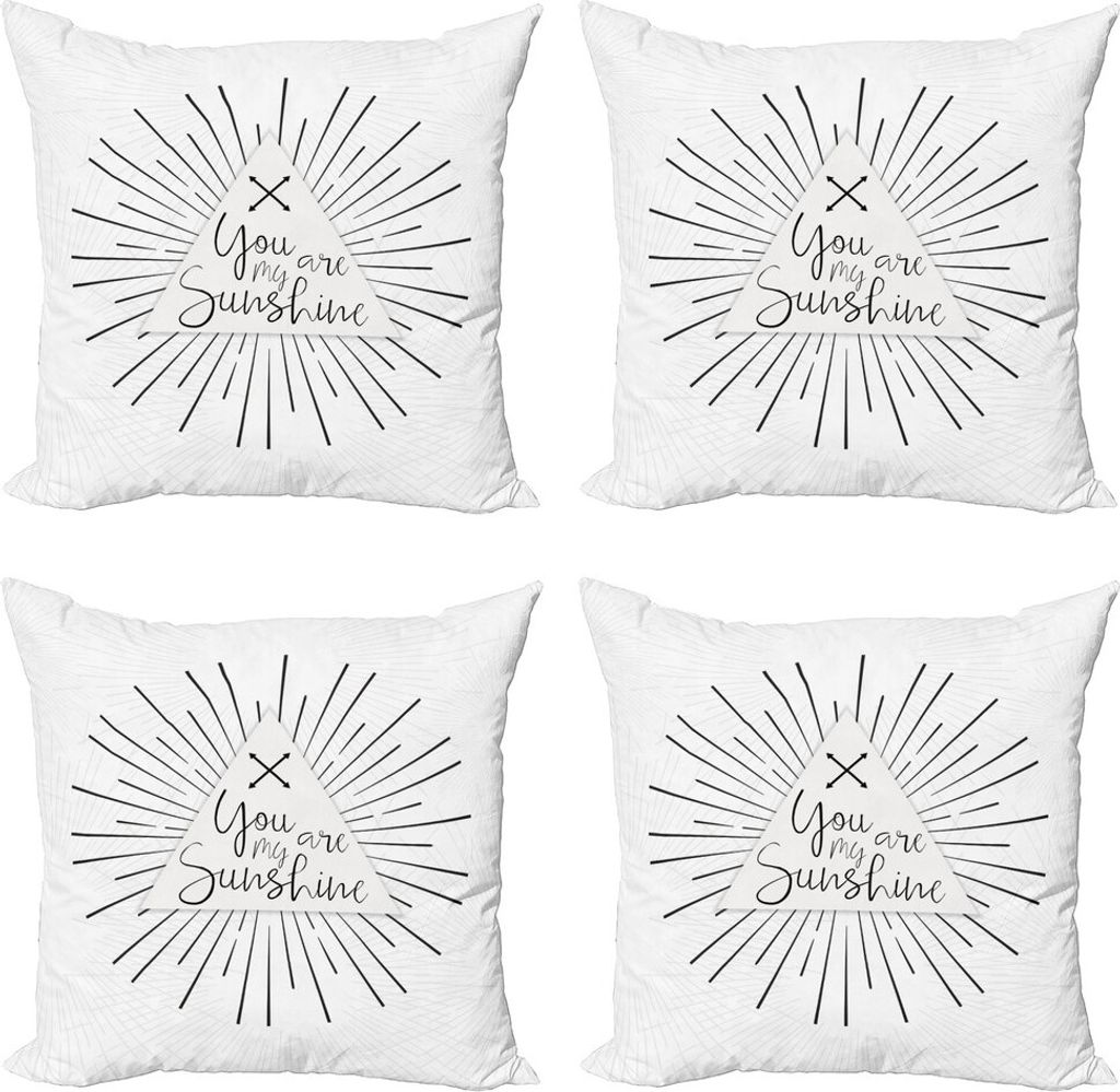 ABAKUHAUS Sprichwort Kissenbezug Set (4 Stück), Valentines Love Retro, Moderner Doppelseitiger Digitaldruck, 40 cm x 40 cm, Charcoal Grau Weiß