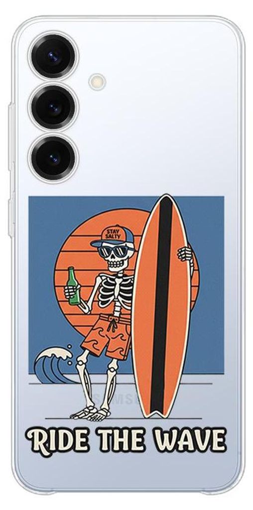 Flexible Hülle für das Samsung Galaxy S25 Plus, Kameraschutz, TPU Silikon transparent, Skelett mit Surfbrett