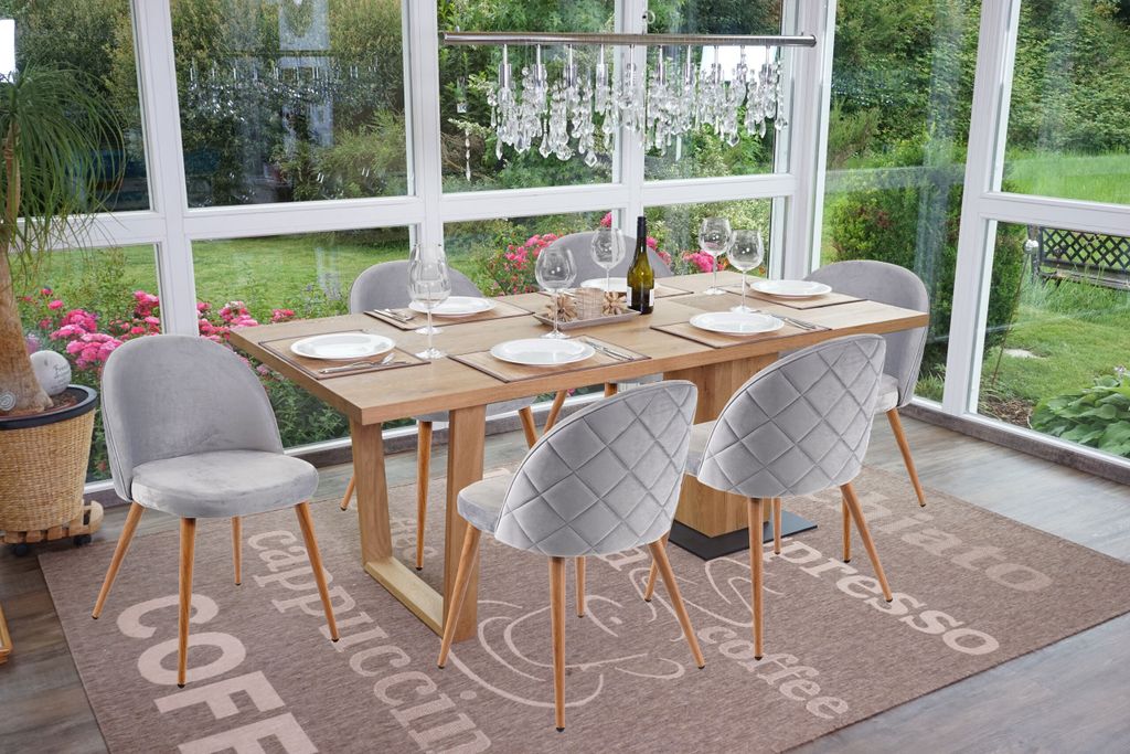 6er-Set Esszimmerstuhl HWC-D53, Stuhl Küchenstuhl, Retro 50er Jahre Design Samt hellgrau