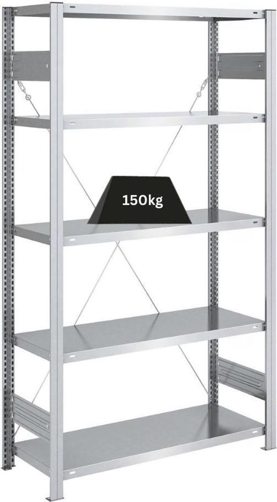 Schwerlastregal SILVER MAMBA Germany | HxBxT 200x100x40cm | 5 Ebenen je 150kg Fachlast | Verzinkt