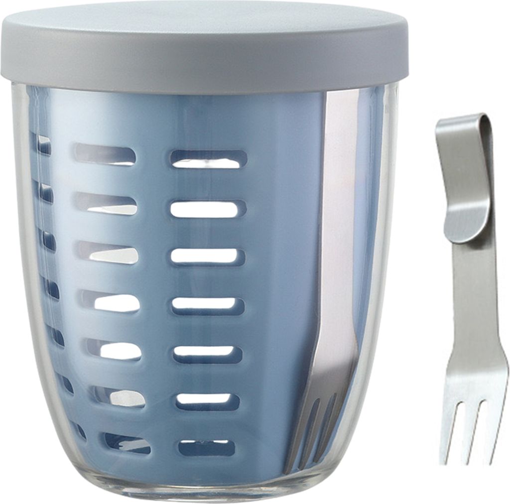 Tragbarer Salatbecher mit Gabel, lebensmittelechter, auslaufsicherer Obstbecher mit Abtropffläche, ideal für Picknick und Camping