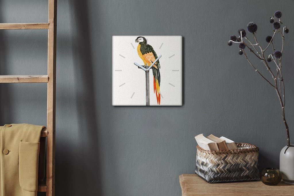 Coloray Hodiny Unikátní 30x30 cm Tiché hodiny Pro obývací pokoj a kuchyň Nástěnné hodiny Plátno Bílé ručičky hodin - Pet Bird Parrot
