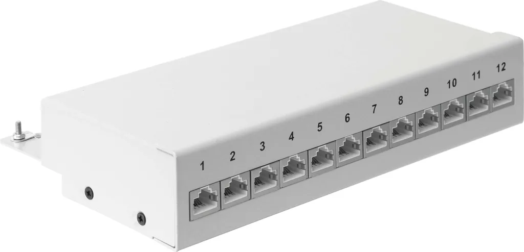 Panneau de Brassage RJ45 CAT.6a 12 Ports Gris pour Réseau Domestique