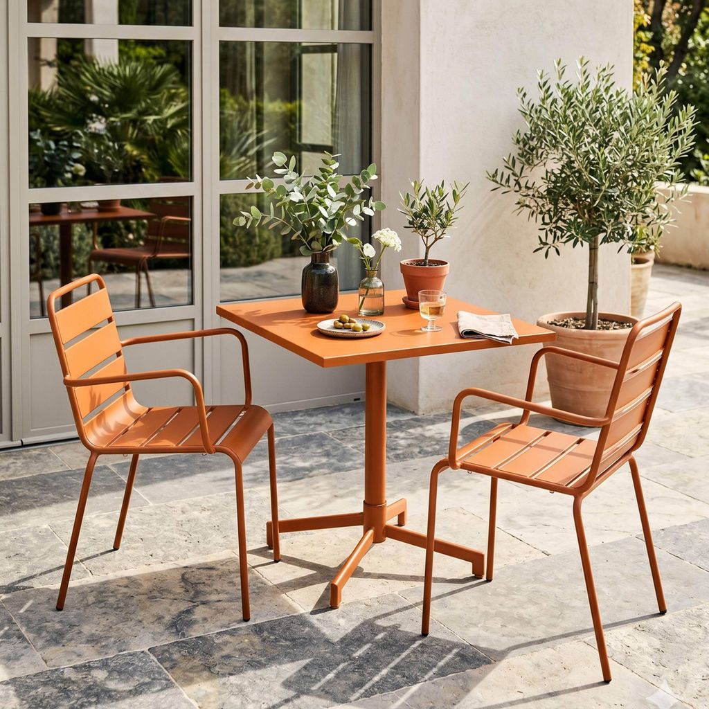 Set di tavolo da 70 cm e 2 sedie da giardino in metallo Immagine del prodotto 