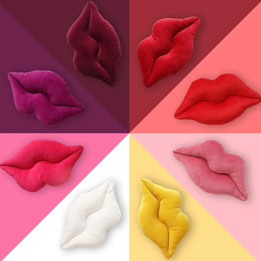 Cuscino 3D a forma di labbra, con inserto in velluto morbido incluso, per letto e soggiorno (rosso, 30 cm