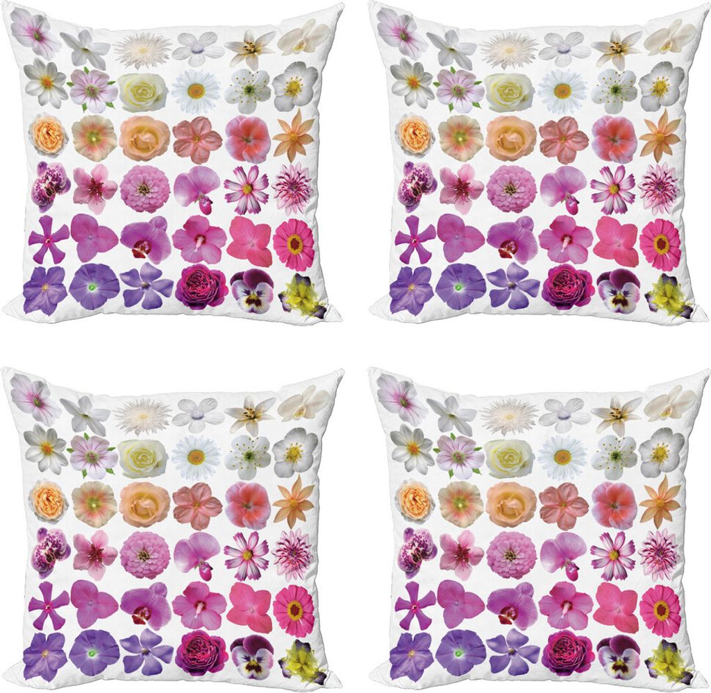 ABAKUHAUS Blume Kissenbezug Set (4 Stück), Blumen Petunia Botanic, Moderner Doppelseitiger Digitaldruck, 40 cm x 40 cm, Weißer Flieder Rosa