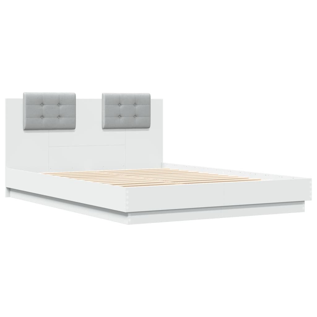 "im Sonderangebot"Bettgestell - CLORIS - Doppelbett - Robust und langlebig - mit Kopfteil und LED-Leuchten Weiß 120x200 cm - Einfache Montage - - ...