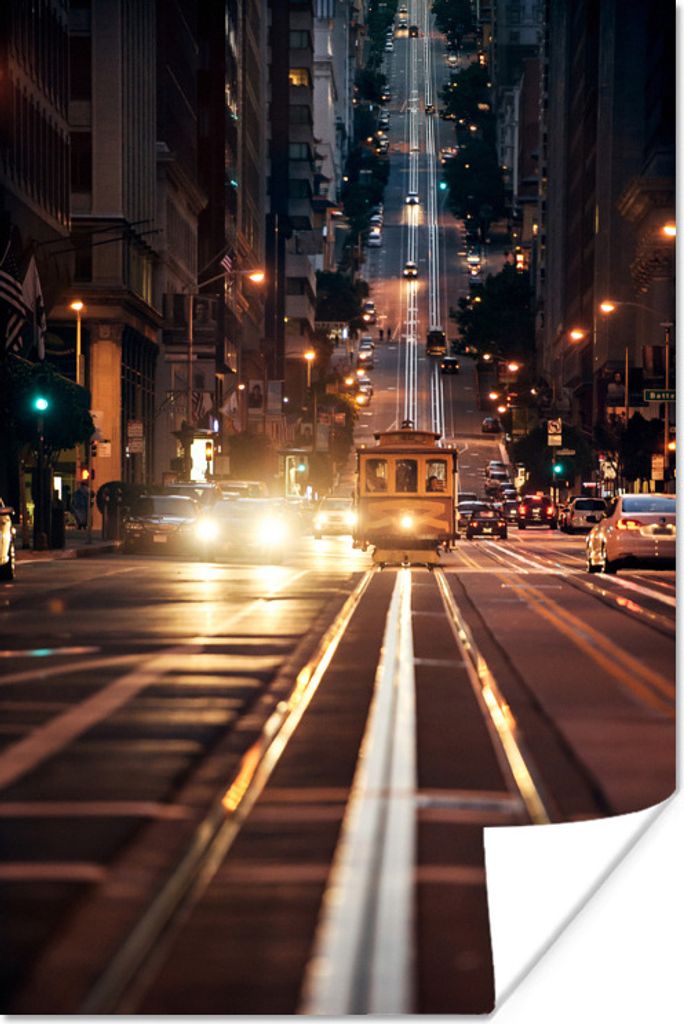 MuchoWow Poster Eine Straßenbahn fährt zur Rushhour durch San Francisco 20x30 cm - Papierdruck