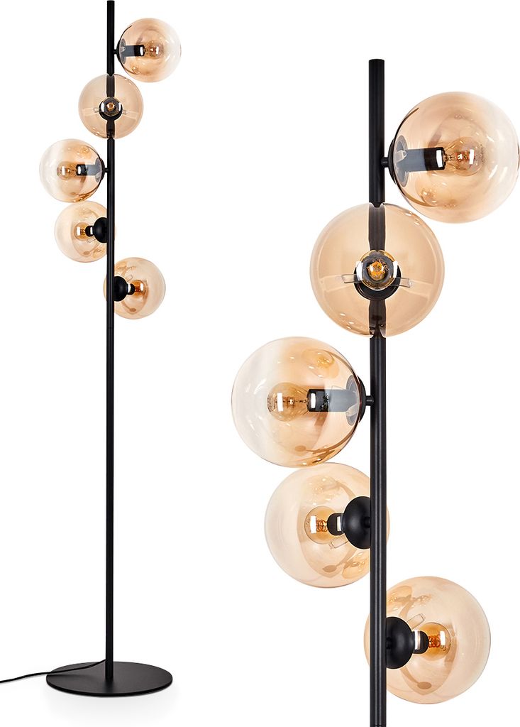 Fossobiubo Stehlampe aus Metall/Glas in Schwarz/Bernstein/Klar