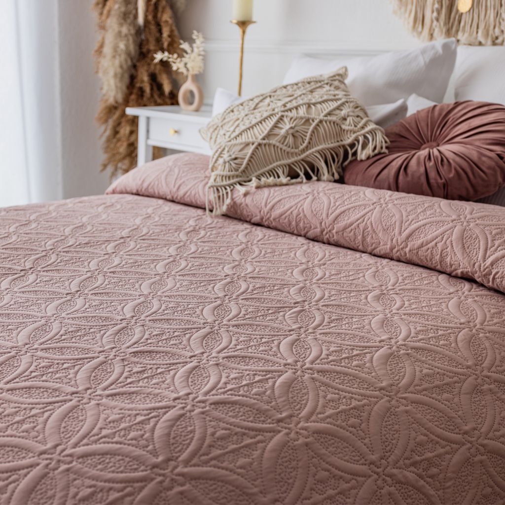 Tagesdecke Bett & Sofaüberwurf Altrosa Ornamente 200x220cm