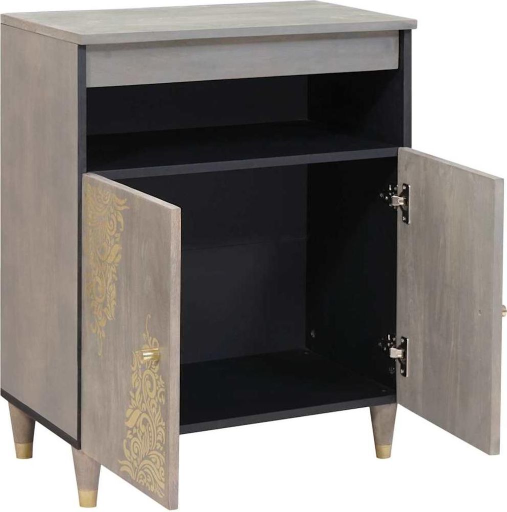vidaXL Sideboard Grau und Gold 60 x 33 x 75 cm Massivholz Mango