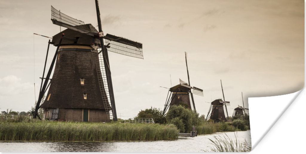 MuchoWow Poster Mühle - Brücke - Niederlande 160x80 cm - Foto Poster